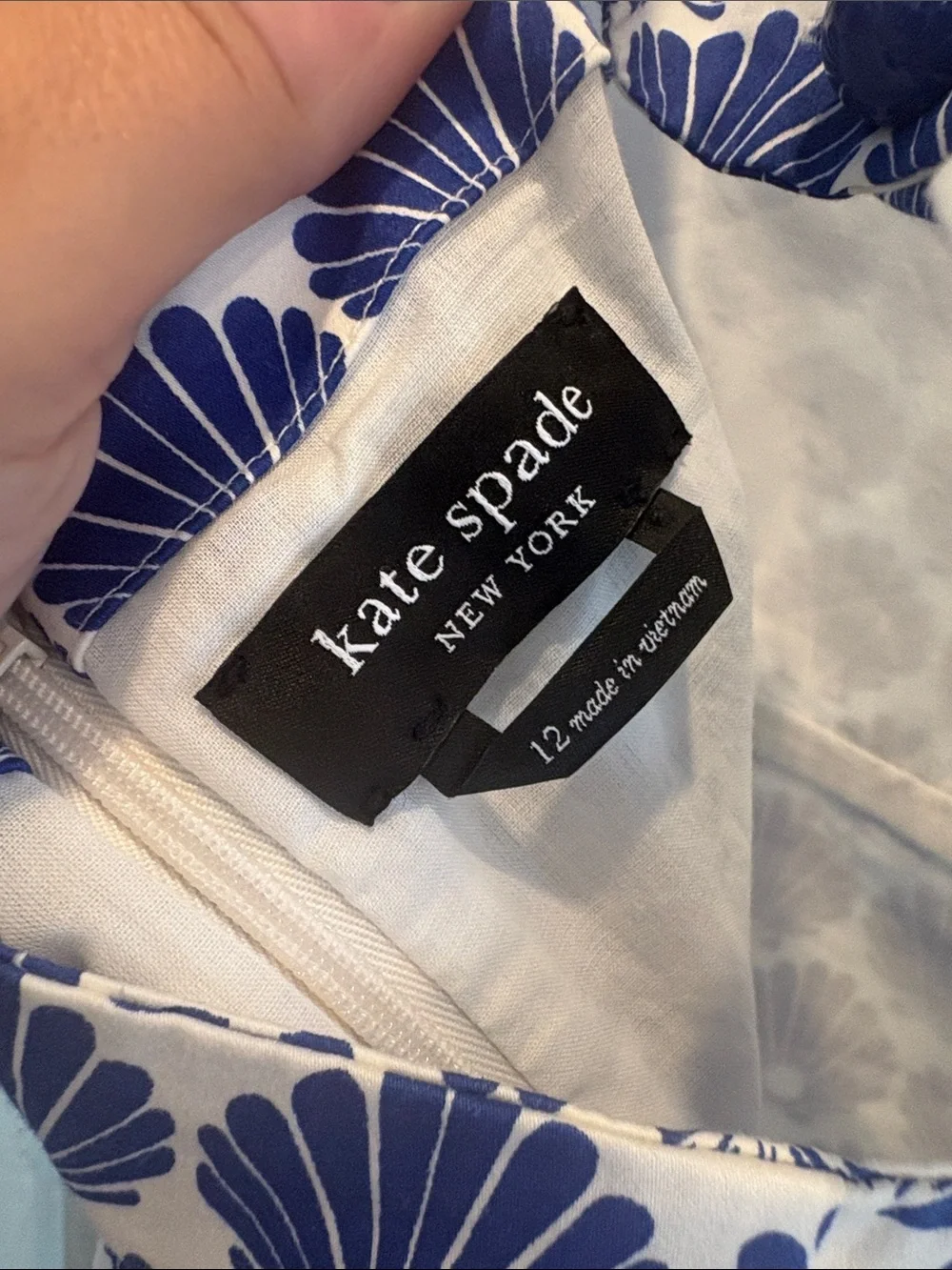kate spade Blue and White Shell-Print Tie-Shoulder Midi Dress